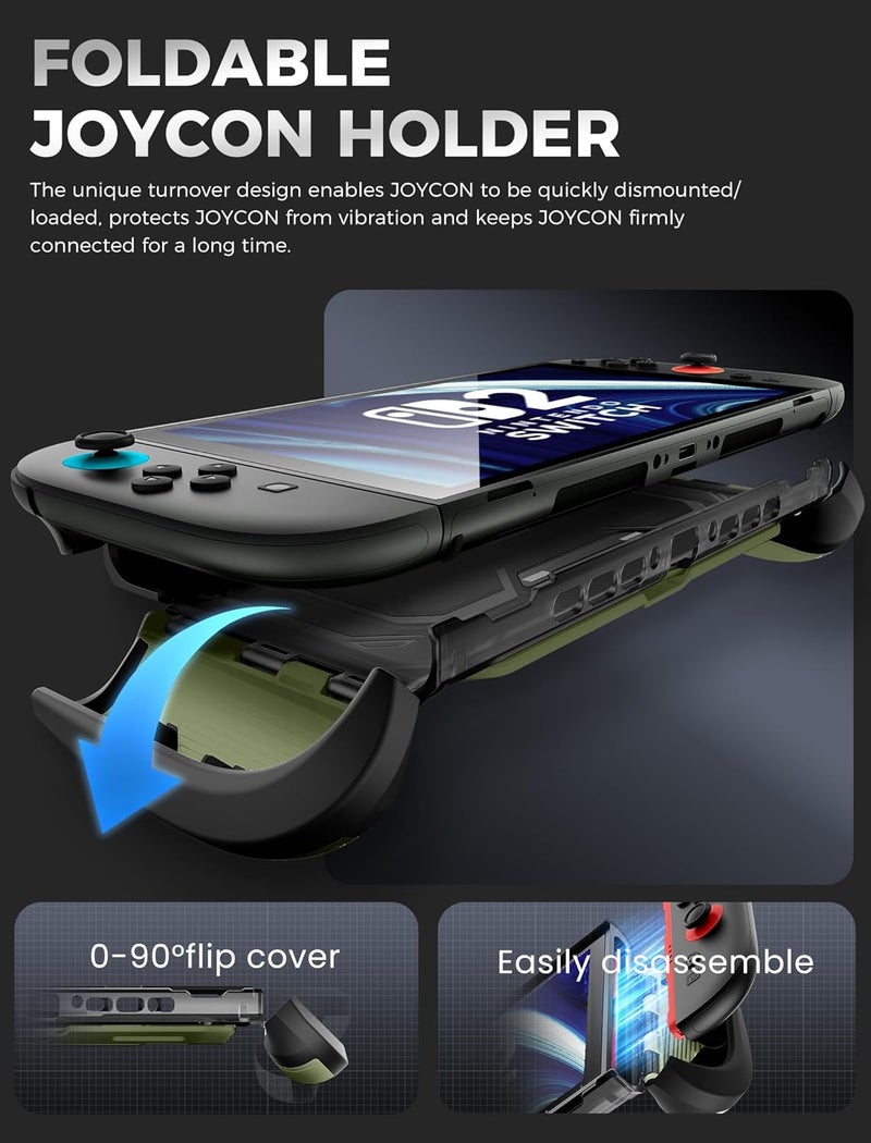 Mumba Dockable for Nintendo Switch 2 Case with Flip Stand, [Titan] Ergonomic Switch 2 Grip Protective Cover Holds 5 Game Cards & 2 TF Cards TPU Accessories and Quick-Release Joy-Con Design (Guldan) - Image 5